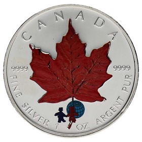 Moneda Canadá 5 Dollars Maple Leaf Coloreada Otoño Plata 2002 1oz