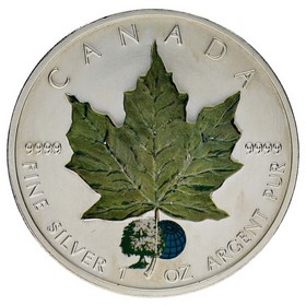 Moneda Canadá 5 Dollars Maple Leaf Coloreada Primavera Plata 2002 1oz