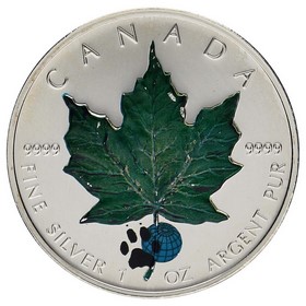 Moneda Canadá 5 Dollars Maple Leaf Coloreada Verano Plata 2002 1oz