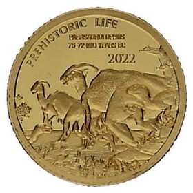 Moneda República Democrática del Congo 100 Francs Vida Prehistorica Oro 2022 1/2g