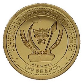 Moneda República Democrática del Congo 100 Francs Vida Prehistorica Oro 2022 1/2g