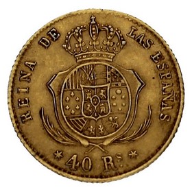 Moneda 40 Reales Reina Isabel II Oro 1863 Madrid 3,35g
