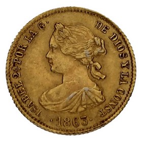 Moneda 40 Reales Reina Isabel II Oro 1863 Madrid 3,35g