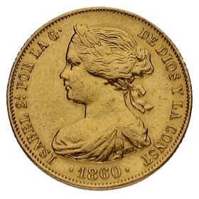 Moneda 100 Reales Reina Isabel II Oro 1860 8,36g