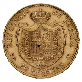 Moneda 20 Pesetas Alfonso XIII Oro 1887 Restrike 1962 PG V 6,44g