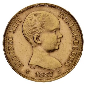 Moneda 20 Pesetas Alfonso XIII Oro 1887 Restrike 1962 PG V 6,44g