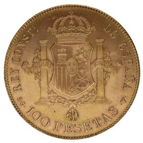 Moneda 100 Pesetas Alfonso XIII Oro 1897 Restrike 1962 32,24g