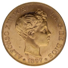 Moneda 100 Pesetas Alfonso XIII Oro 1897 Restrike 1962 32,24g
