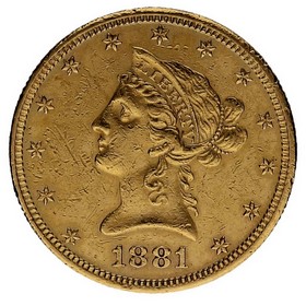 Moneda Estados Unidos 10 Dollars Eagle Oro 1881 16,68g