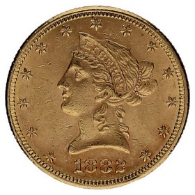 Moneda Estados Unidos 10 Dollars Eagle Oro 1882 16,72g