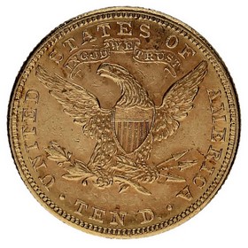 Moneda Estados Unidos 10 Dollars Eagle Oro 1882 16,72g