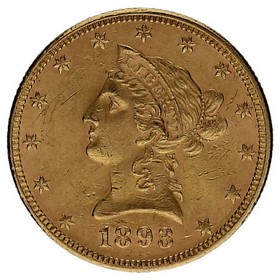 Moneda Estados Unidos 10 Dollars Eagle Oro 1893 16,74g