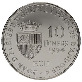 Moneda Andorra 10 Diners Andorra Ingressa a l´ONU 1993 Plata 1994 1oz