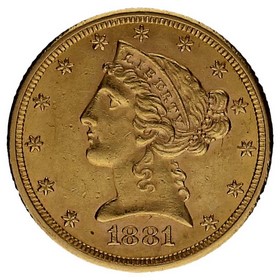Moneda Estados Unidos 5 Dollars Half Eagle Oro 1881 8,34g