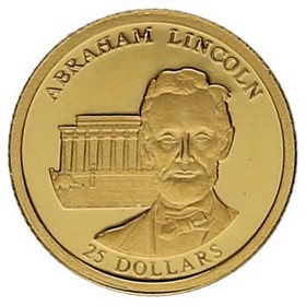 Moneda Liberia 25 Dollars Abraham Lincoln Oro 2002 1/2g