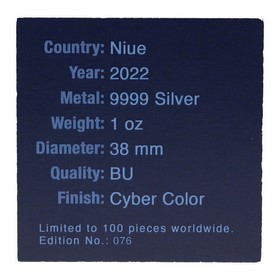 Moneda Niue 2 Dollars Bitcoin Ciber Color Plata 2022 1oz