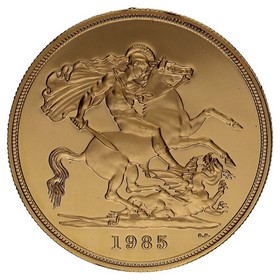 Moneda Reino Unido 5 Pounds Soberano Reina Isabel II Oro 1985 40g