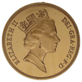 Moneda Reino Unido 5 Pounds Soberano Reina Isabel II Oro 1985 40g