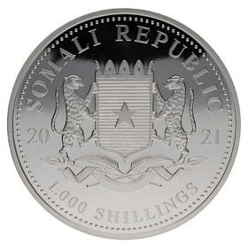 Moneda Somalia 1000 Shillings Fauna Salvaje Africana - Elefante Plata 2021 10oz