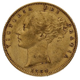 Moneda Reino Unido Soberano Victoria Oro 1864 33 7,97g