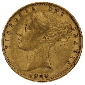 Moneda Reino Unido Soberano Victoria Oro 1864 90 7,93g