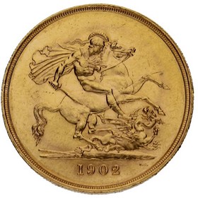 Moneda Reino Unido 5 Pounds Eduardo VII Oro 1902 39,97g