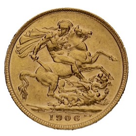 Moneda Reino Unido Soberano Eduardo VII Oro 1906 7,99g