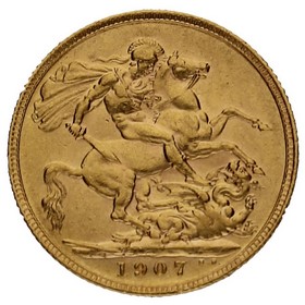 Moneda Reino Unido Soberano Eduardo VII Oro 1907 7,96g