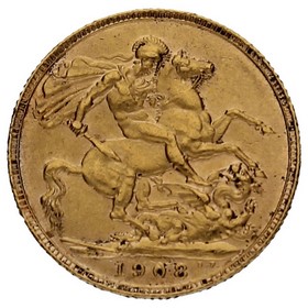 Moneda Reino Unido Soberano Eduardo VII Oro 1908 7,98g
