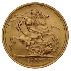 Moneda Reino Unido Soberano Isabel II Oro 1957 7,99g