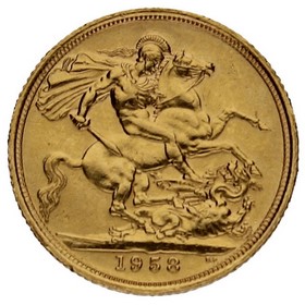 Moneda Reino Unido Soberano Isabel II Oro 1958 7,97g