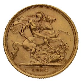 Moneda Reino Unido Soberano Isabel II Oro 1964 7,98g
