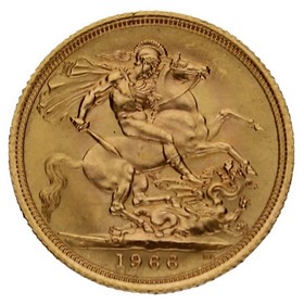 Moneda Reino Unido Soberano Isabel II Oro 1966 7,95g