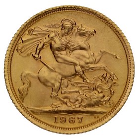 Moneda Reino Unido Soberano Isabel II Oro 1967 7,99g