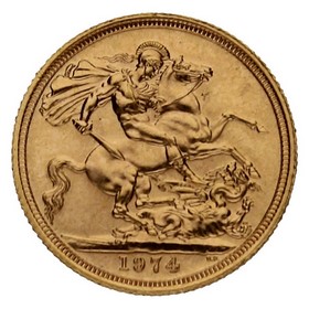Moneda Reino Unido Soberano Isabel II Oro 1974 7,99g