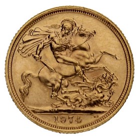 Moneda Reino Unido Soberano Isabel II Oro 1974 7,98g