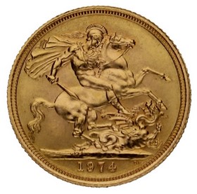 Moneda Reino Unido Soberano Isabel II Oro 1974 7,99g