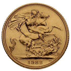 Moneda Reino Unido Soberano Isabel II Oro 1982 7,98g