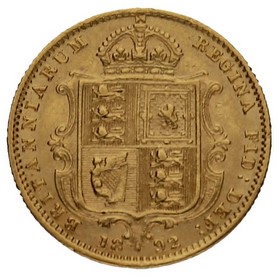 Moneda Reino Unido 1/2 Soberano Victoria Oro 1892 3,96g
