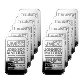 Lote de 10 Lingotes Johnson Mathey de Plata 1 oz 10 oz