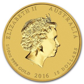 Moneda Australia Año Lunar del Mono de 15 Dolar Oro 2016 1/10 oz