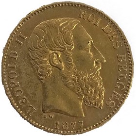 Moneda Bélgica 20 Francos Oro 1877 6,44 g